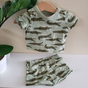 JF BNWT Infant 100% Cotton Crocodile Print 2pc Set - 0 - 3 M
